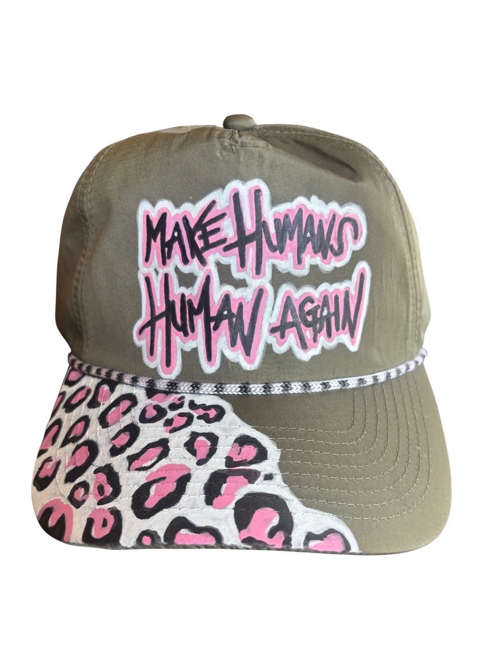 Hand-painted Political Statement Hat with Pink Leopard